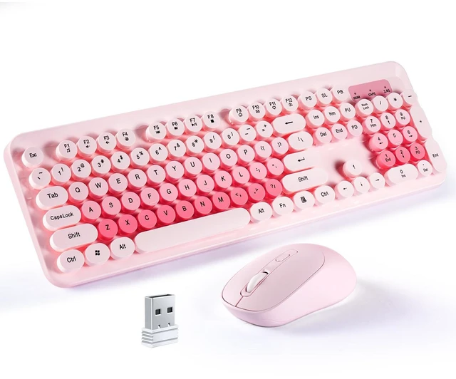 Main image of Nsyee Wireless Keyboard and Mouse Combo, 104 Round Keys Colorful Full Size Keyboard and Mouse with 2.4GHz USB Receiver for PC/Laptop/Tablet/Computer/Windows, Pink