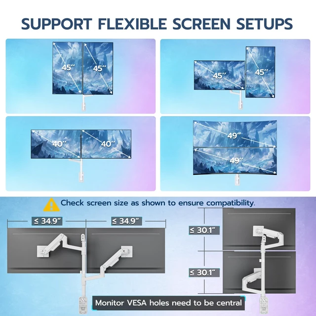 Alt view image 4 of 5 - ARES WING Dual Monitor Wall Mount for 17-49 Inch Ultrawide Screens, White