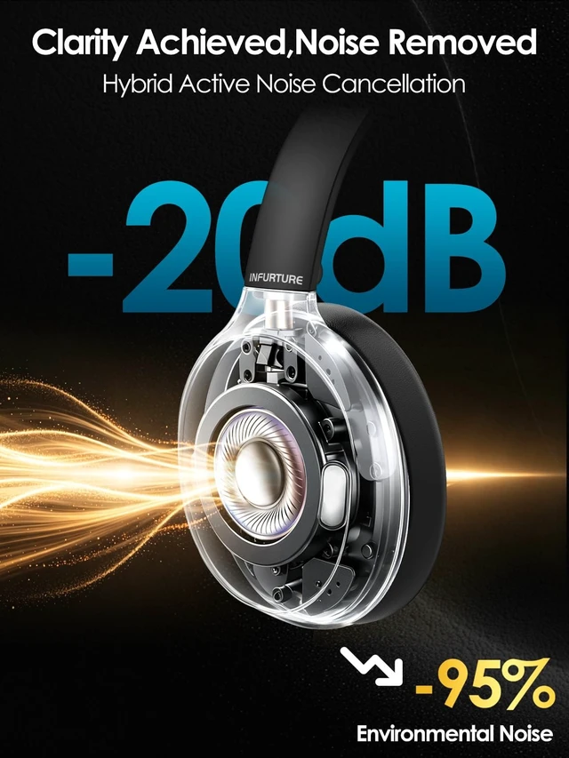 Alt view image 2 of 5 - INFURTURE Over Ear Headphones Active Noise Cancelling Headphones, H1 Wireless Bluetooth Headset, Deep Bass Headset, Low Latency, 90H Playtime, Foldable Headphone for Sport Running Cool Gadgets