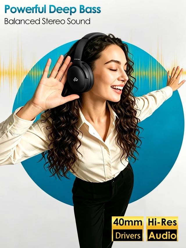 Alt view image 3 of 5 - INFURTURE Over Ear Headphones Active Noise Cancelling Headphones, H1 Wireless Bluetooth Headset, Deep Bass Headset, Low Latency, 90H Playtime, Foldable Headphone for Sport Running Cool Gadgets