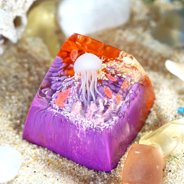 Alt view image 2 of 5 - GIKZO Jellyfish Orange Purple Coral Artisan Keycap, 1U ESC, R1 SA Profile, Sea Creature Design, Custom Handmade Resin Key Cap for Cherry MX Mechanical Keyboard, Gift for Jellyfish Lover