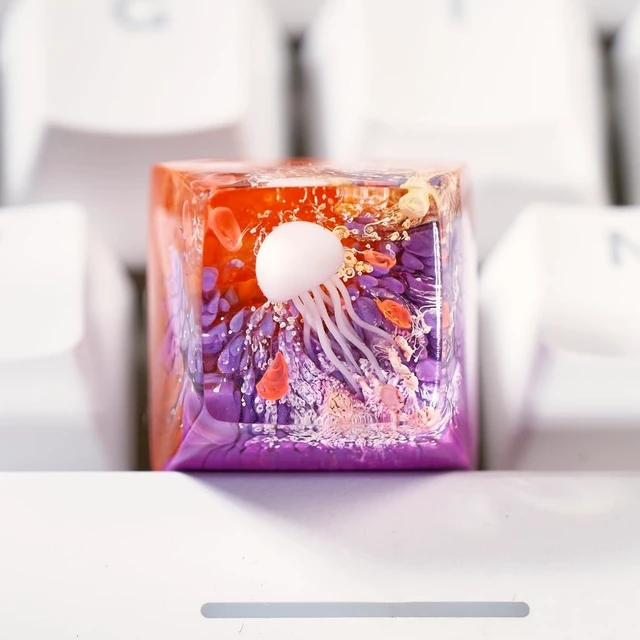 Alt view image 3 of 5 - GIKZO Jellyfish Orange Purple Coral Artisan Keycap, 1U ESC, R1 SA Profile, Sea Creature Design, Custom Handmade Resin Key Cap for Cherry MX Mechanical Keyboard, Gift for Jellyfish Lover