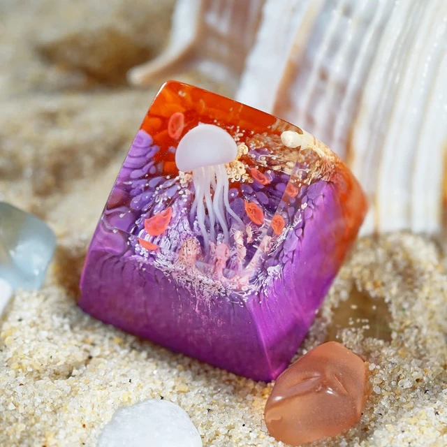Alt view image 4 of 5 - GIKZO Jellyfish Orange Purple Coral Artisan Keycap, 1U ESC, R1 SA Profile, Sea Creature Design, Custom Handmade Resin Key Cap for Cherry MX Mechanical Keyboard, Gift for Jellyfish Lover