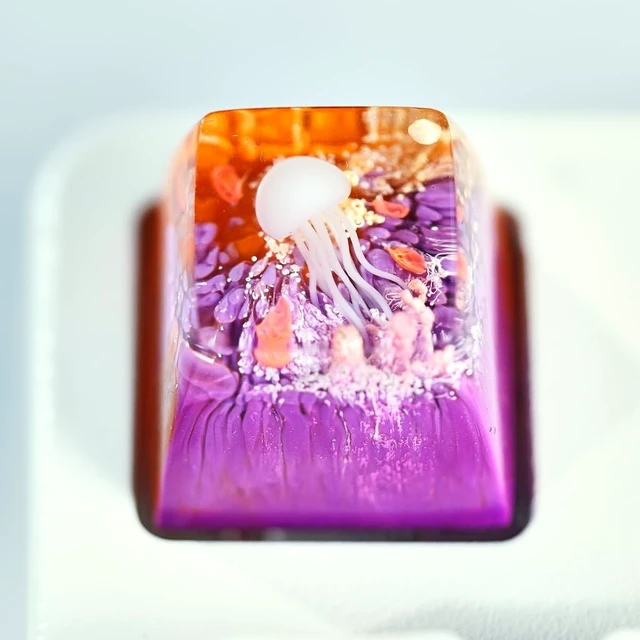 Alt view image 5 of 5 - GIKZO Jellyfish Orange Purple Coral Artisan Keycap, 1U ESC, R1 SA Profile, Sea Creature Design, Custom Handmade Resin Key Cap for Cherry MX Mechanical Keyboard, Gift for Jellyfish Lover