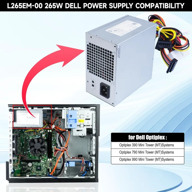 Alt view image 2 of 5 - LXun Upgraded L265EM-00 265W Power Supply Compatible with Dell Optiplex 390 3010 790 990 MT Mini Tower, YC7TR 9D9T1 GVY79 053N4 D3D1 F265EM-00 AC265AM-00 H265AM-00 L265AM-00 Power Supply Replacemen