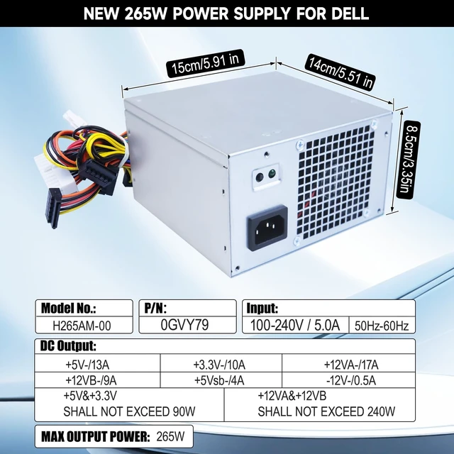 Alt view image 4 of 5 - LXun Upgraded L265EM-00 265W Power Supply Compatible with Dell Optiplex 390 3010 790 990 MT Mini Tower, YC7TR 9D9T1 GVY79 053N4 D3D1 F265EM-00 AC265AM-00 H265AM-00 L265AM-00 Power Supply Replacemen