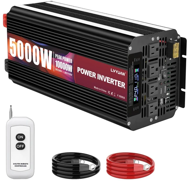 Main image of LVYUAN 5000 Watt Power Inverter 24V to 110V 120V for Vehicle, Solar Inverter System, Heavy Duty, RV, Truck, Off Grid,Camping with 4 AC Outlets, LCD Display, Wireless Remote Control, Car Power I