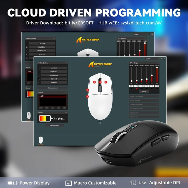 Alt view image 5 of 5 - ATTACK SHARK G3 PRO Wireless Gaming Mouse, 25K DPI, 59g Ultra-Light