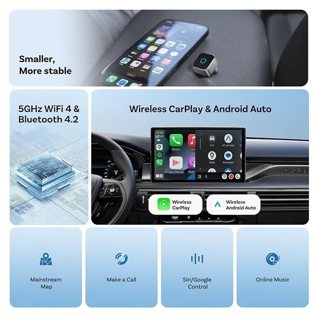 Alt view image 5 of 5 - sowkim 2026 Upgraded Wireless CarPlay Adapter, Fast Auto Connect, Stable Connection, Mini Size Plug & Play Adapter for iPhone & Android Auto Compatible Cars