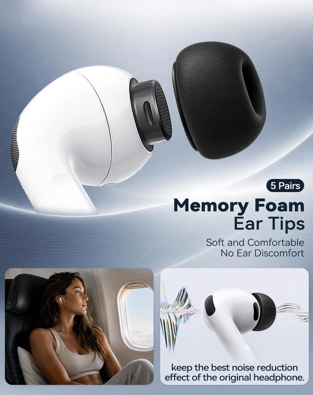 Alt view image 3 of 5 - Tecolu Memory Foam Replacement Ear Tips for AirPods Pro 3 (5SIZE-White)