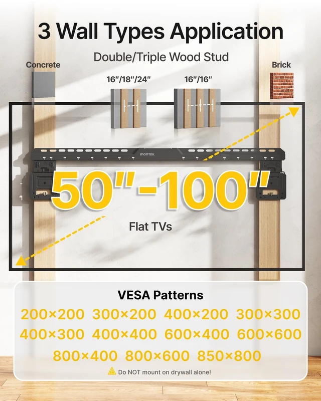 Alt view image 3 of 5 - monTEK 0.35'' Ultra Slim TV Wall Mount for 50-100 Inch Flat & Frame TVs