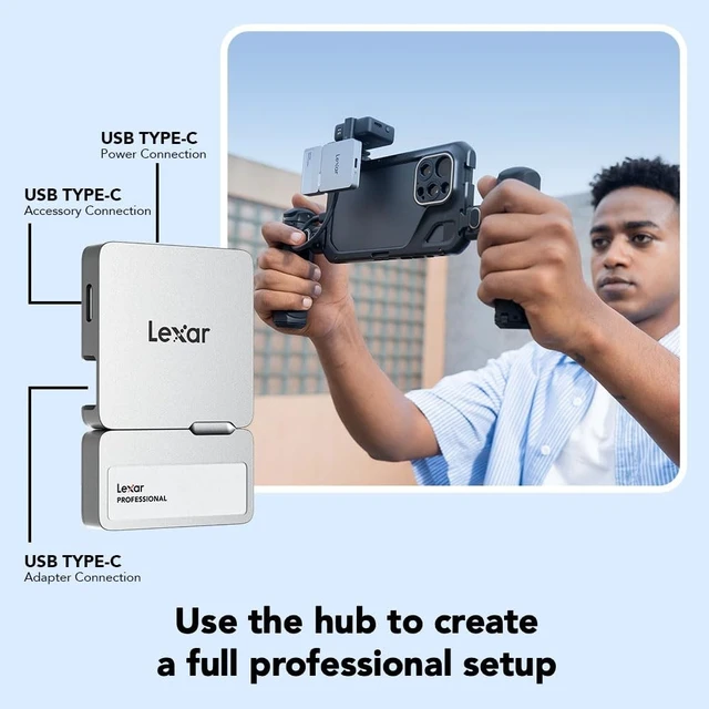 Alt view image 5 of 5 - Lexar 1TB Go Portable SSD w/Hub, 1050MB/s Read, USB 3.2 Gen2, Ultracompact