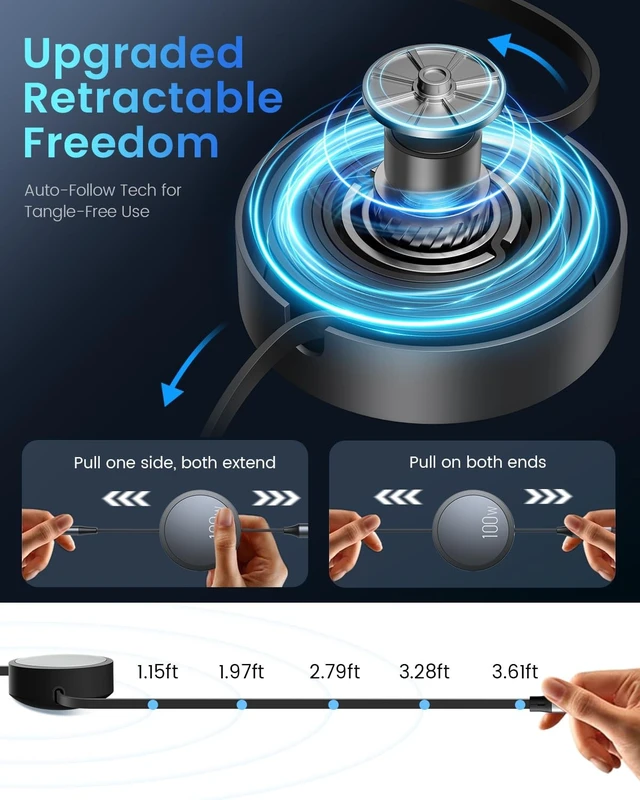 Alt view image 5 of 5 - CAFELE 2025 Upgraded 100W Multi Charging Cable, Retractable USB C 3 in 1 Charging Cable with Type C/L/Micro, 5A Fast Charger Cord for Phone 16 15 14, Galaxy S23/S24/S25, MBook, Pad, Multiple Devices