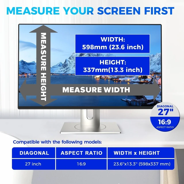 Alt view image 2 of 5 - JEAPKA Magnetic 27 Inch Computer Privacy Screen Filter for 16:9 Aspect Ratio Widescreen Monitor, Eye Protection Anti Glare Blue Light Computer Privacy Shield Panel, Removable Anti-Scratch Protector
