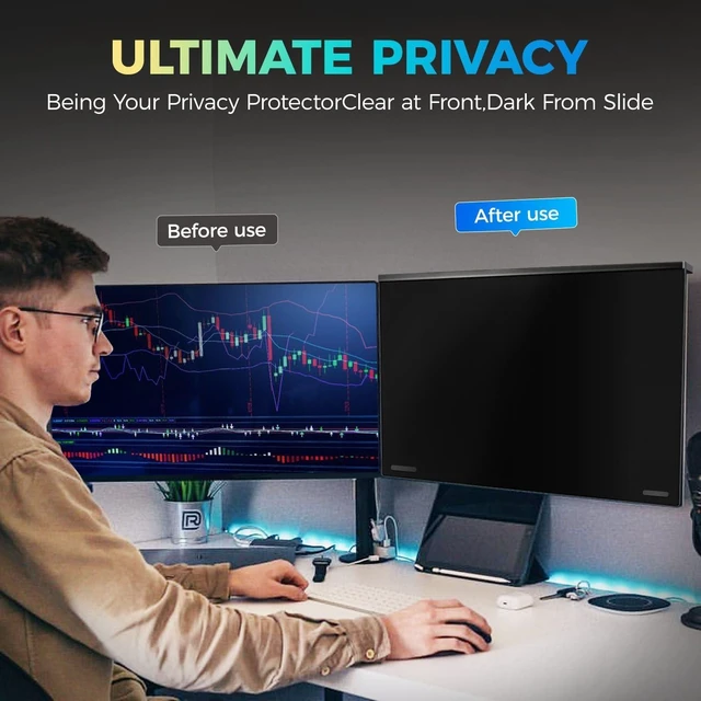 Alt view image 4 of 5 - JEAPKA Magnetic 27 Inch Computer Privacy Screen Filter for 16:9 Aspect Ratio Widescreen Monitor, Eye Protection Anti Glare Blue Light Computer Privacy Shield Panel, Removable Anti-Scratch Protector