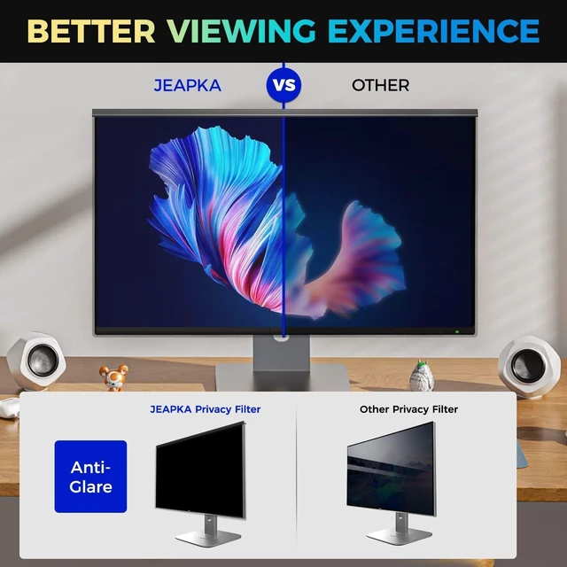 Alt view image 5 of 5 - JEAPKA Magnetic 27 Inch Computer Privacy Screen Filter for 16:9 Aspect Ratio Widescreen Monitor, Eye Protection Anti Glare Blue Light Computer Privacy Shield Panel, Removable Anti-Scratch Protector