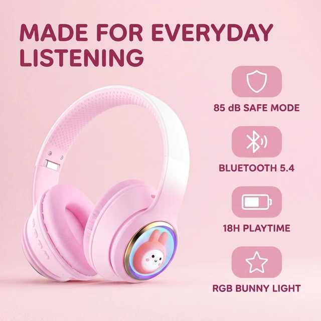 Alt view image 2 of 5 - YLFASHION Kids Bluetooth Headphones with Colorful LED Lights