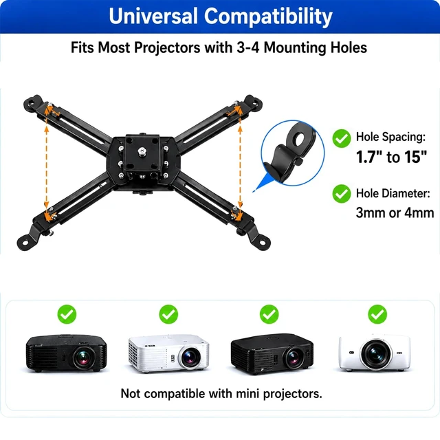 Alt view image 3 of 5 - HOIN Universal Projector Ceiling Mount,Adjustable Projector Mount,3-in-1