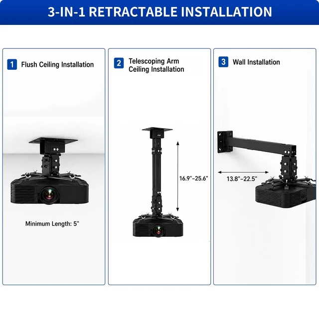 Alt view image 5 of 5 - HOIN Universal Projector Ceiling Mount,Adjustable Projector Mount,3-in-1
