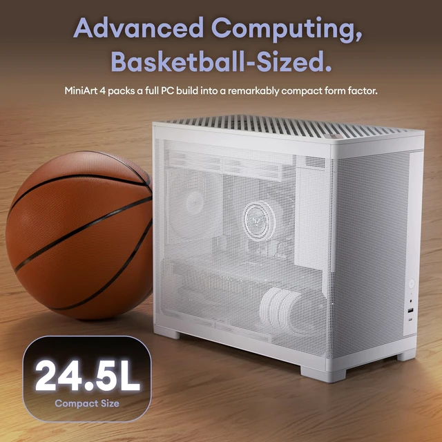 Alt view image 2 of 5 - Okinos MiniArt 4 Micro ATX PC case, 2x120mm Reverse 3 Pin Fans & 1x120mm 3 Pin Fan Pre-Installed, 240mm Radiator Support, Compact MATX Case, Front Mounted PSU, MiniArt Series White