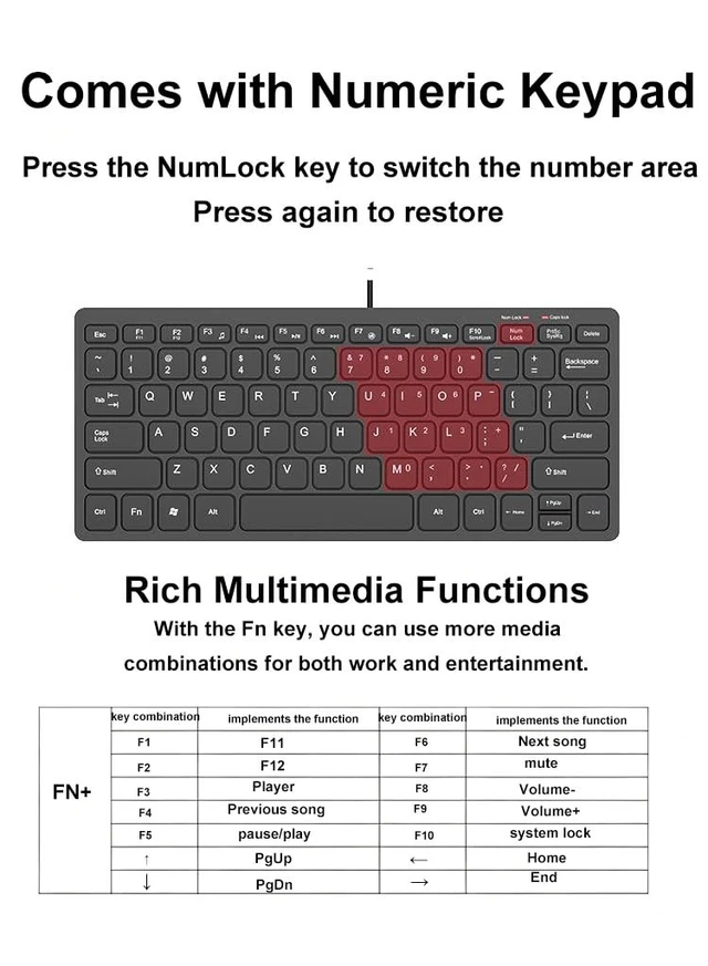 Alt view image 2 of 5 - SVJEFY Small Wired Keyboard for Mac (USB C Interface) -Mini Save Space, 78-Key Layout with 14 Media Hotkeys, Type C Slim Compact USB C Keyboard for MacBook, Mac mini/Pro, i-Pad, i-Phone Laptop-Black