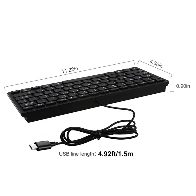 Alt view image 4 of 5 - SVJEFY Small Wired Keyboard for Mac (USB C Interface) -Mini Save Space, 78-Key Layout with 14 Media Hotkeys, Type C Slim Compact USB C Keyboard for MacBook, Mac mini/Pro, i-Pad, i-Phone Laptop-Black