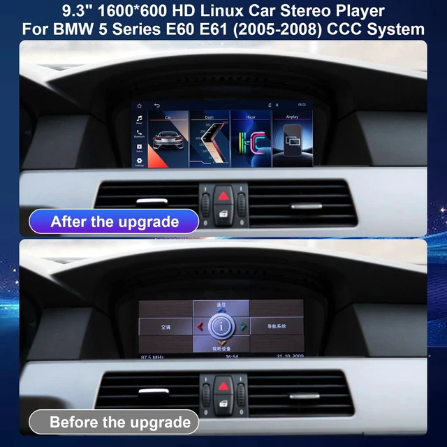 Alt view image 3 of 5 - CarPlay Touchscreen Screen Upgrade for BMW 5 Series E60/E61 with CCC System 2005-2008, 9.3 Inch Wireless CarPlay Android Auto, Mirror Link Car Radio Car Stereo Bluetooth Video Player Head Uni