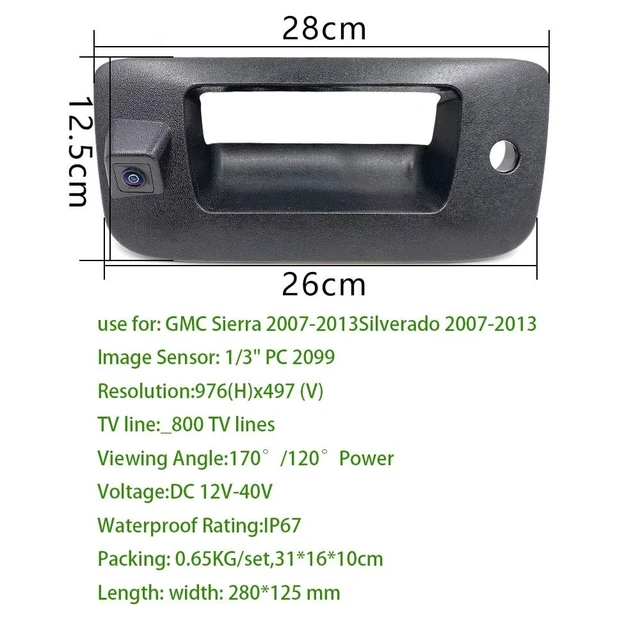Alt view image 3 of 5 - Canying Car Tailgate Handle Backup Rear View Reverse Camera for 2007-2013 Chevrolet Chevy Silverado GMC Sierra 1500 2500 3500 HD Reversing Parking Aftermarket Camera with RCA Connector