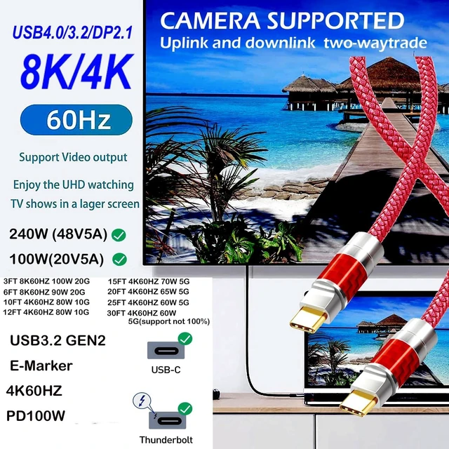 Alt view image 2 of 5 - YOTETION Type C to C 15FT Cable, 4K60HZ GEN2x2(Data usb2.0),Type C Video Output from USB3.2/ USB4.0& Sync for Xreal MacBook Pro iPad Pro iPhone 15/16/17 Pro Galaxy S22 Portable Monitor (Red)