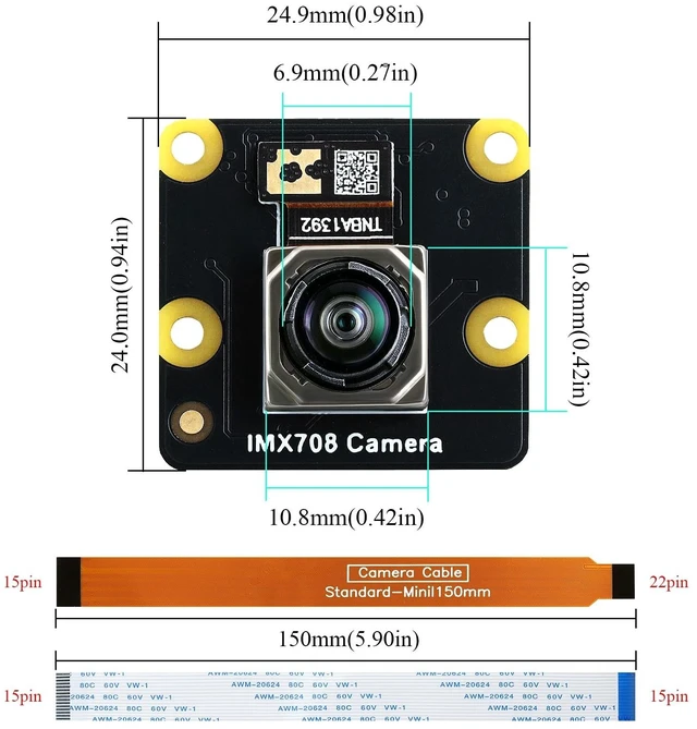 Alt view image 3 of 5 - IMX708 12MP Camera Module, Night Vision Camera (Noir) 120 FOV Auto-Focus, High Dynamic Range (HDR) Includes 15-15pin, 15-22pin Cable Compatible with Raspberry Pi 5/4B+/3B+/3B/Zero