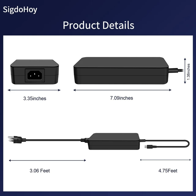 Alt view image 5 of 5 - 280W Charger for MSI Raider GE78HX GE68HX GE76 GE66 Vector 16 17 HX, Stealth 18 CreatorPro Creator Z16 Z16p Z17 HX, Vector GP76 GP66 Leopard WE76, A18-280P1A Power Supply Adapter Cord