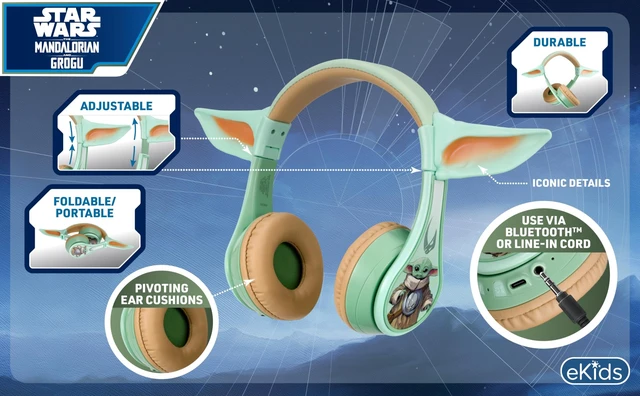 Alt view image 3 of 5 - eKids The Mandalorian and Grogu Bluetooth Headphones, Wireless Headphones with Microphone Includes Aux Cord, Designed for School, Home, or Travel