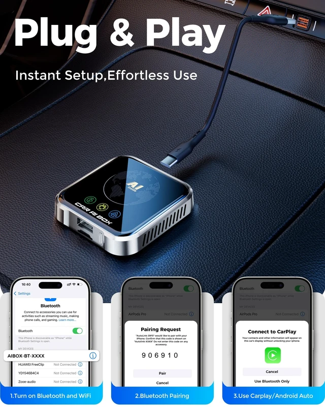 Alt view image 5 of 5 - Magic AI Box Wireless CarPlay Adapter, Fast Car Video Box Plug & Play, Easy Setup, Supports Equalizers and More for OEM Wired CarPlay/Android Auto Cars (Matte Silver)
