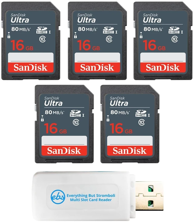 Main image of SanDisk 5 Pack Ultra UHS-I Class 10 16GB SDHC Card SDSDUNS-016G-GN3IN