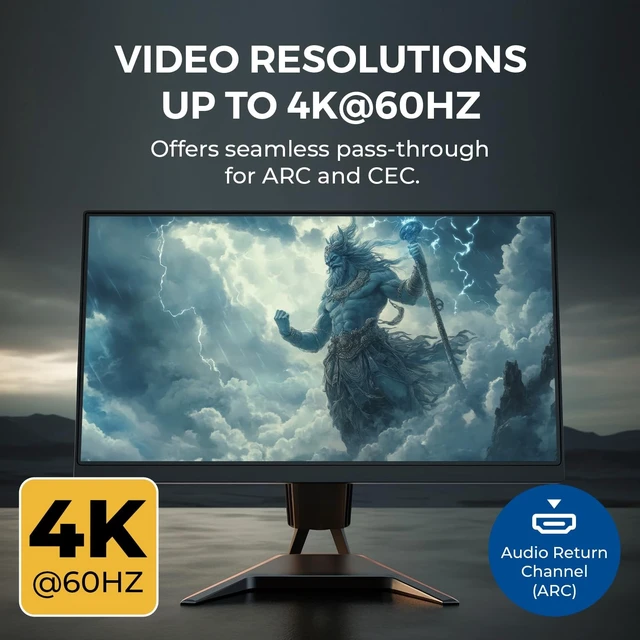 Alt view image 4 of 5 - OREI 4K Fiber Optic HDMI 2.0b Cable 250ft - 18Gbps, 4K@60Hz, HDR, HDCP 2.2