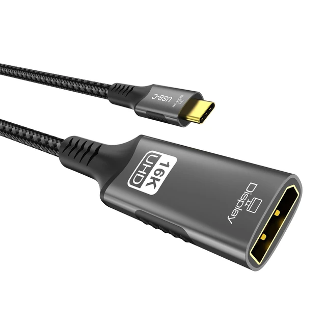 Alt view image 2 of 5 - USB C to DisplayPort 2.1 Adapter Cable16K@60Hz 8K@120Hz 48-bit Color Depth 80Gbps Thunderbolt 5/4 to Display Port Compatible with iPhone 17 ProMax, MacBook Pro/Air/Mini, iPad, Gaming Monitor