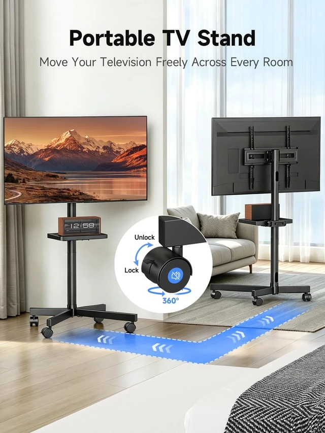 Alt view image 3 of 5 - Suptek Rolling TV Stand Height Adjustable for 23-55-65 Inch LCD LED TV