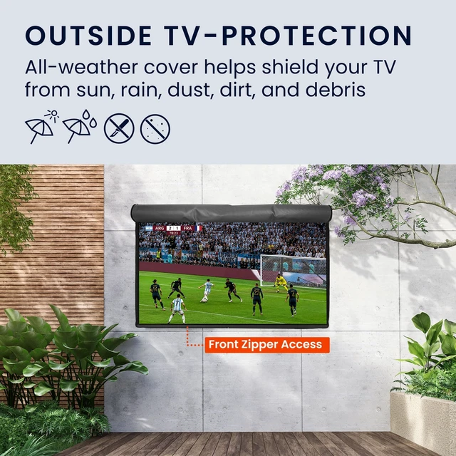 Alt view image 3 of 5 - kwmobile Outdoor TV Cover 32" TV Cover Outdoor - Television Case - Exterior Shield for Outside Storage with Zipper - Dark Grey
