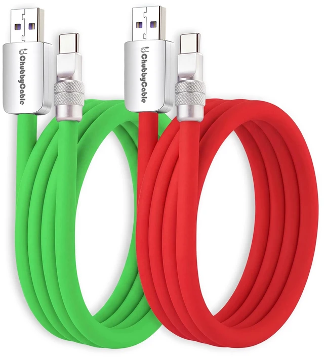 Main image of chubbycable 120W Silicone USB A to C Cable, 2 Pack, Green+Red, 3.3FT