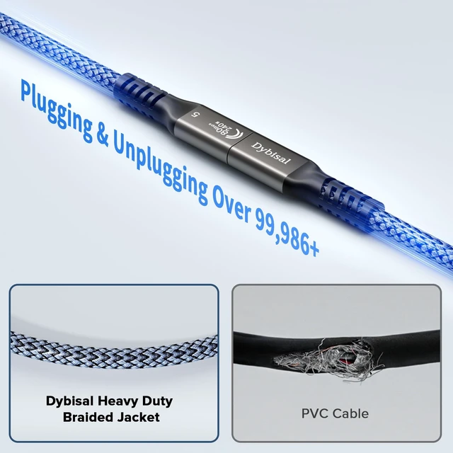 Alt view image 5 of 5 - Dybisal 80Gbps Thunderbolt 5 Cable 3.3FT 2Pack Compatible, 8K@165Hz, 4K@540Hz, 120Gbps BW, 240W for iPhone 17/18, Mac mini, MacBook Pro M4 M5, Studio Display, Galaxy, Thunderbolt 5/4, SSD, eGPU