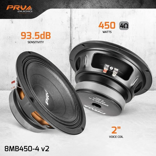 Alt view image 2 of 5 - PRV AUDIO 8 Inch Midbass Speaker 8MB450-4 v2, 450 Watts, 4 Ohm, 2 in Voice Coil, Loudspeaker for High Output Pro/Car Sound System (2 Speakers) Bundle