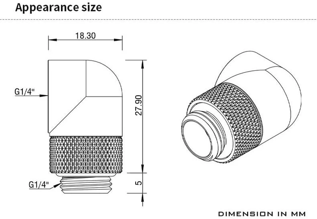 Alt view image 3 of 5 - Barrow G1/4" Male to Female Extender Fitting, 90 Degree Rotary, Gold, 4-Pack