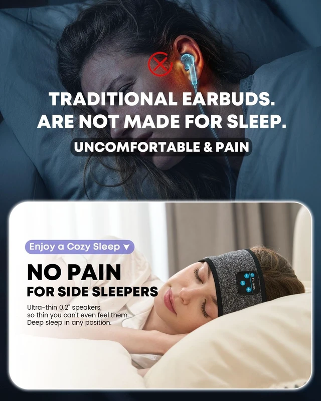 Alt view image 2 of 5 - Fulext Sleep Headphones Bluetooth Sleeping Headband - Sleeping Headphones for Side Sleepers,Birthday Father Mother Valentine's Day Gifts for Women Men