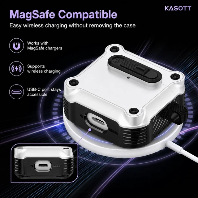 Alt view image 3 of 5 - KASOTT for AirPods Pro 3 Case (2025), MagSafe, Secure Slide Lock, Carabiner