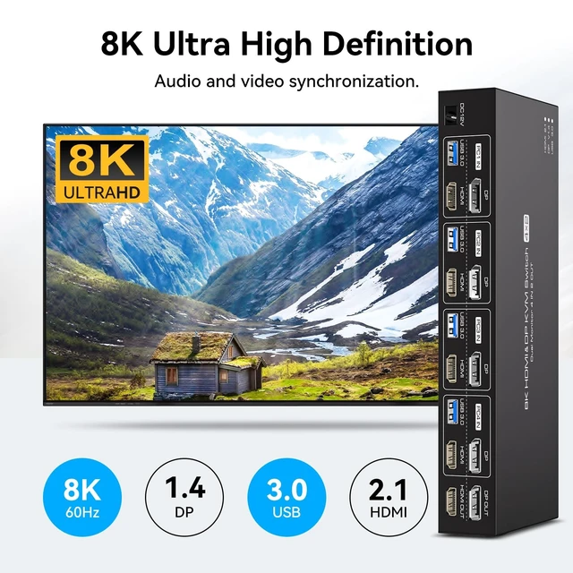 Alt view image 5 of 5 - PVBCTCSID KVM Switch 4 Computers 2 Monitors HDMI and Displayport 4K120Hz 4 Port KVM Switch for 4 PCs to Share Dual Monitors and 4 USB 3.0 Peripherals Support for Copy/Extend Modes with Controller