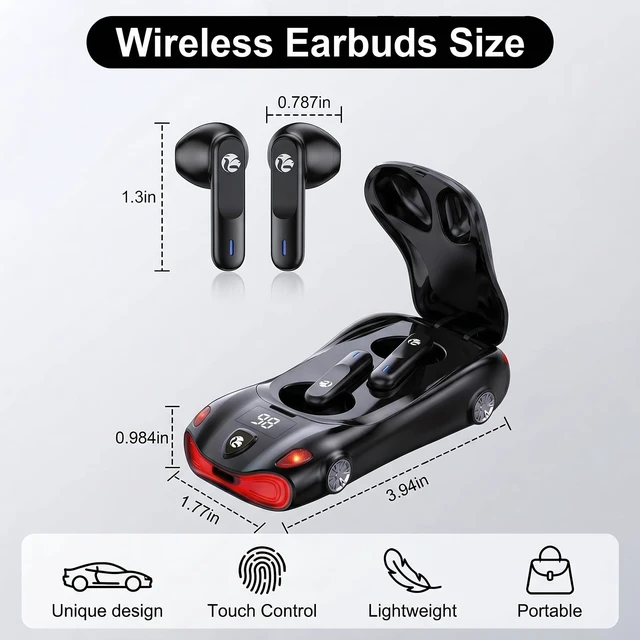 Alt view image 5 of 5 - Bluetooth Earbuds, Sports Car-Shaped Wireless Ear Buds, Gifts for Teen Boys