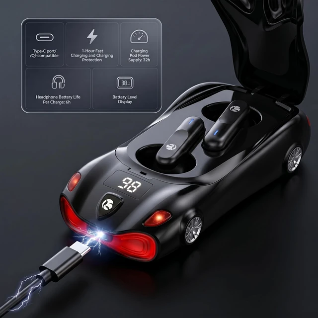 Alt view image 3 of 5 - Bluetooth Earbuds, Sports Car-Shaped Wireless Ear Buds, Gifts for Teen Boys