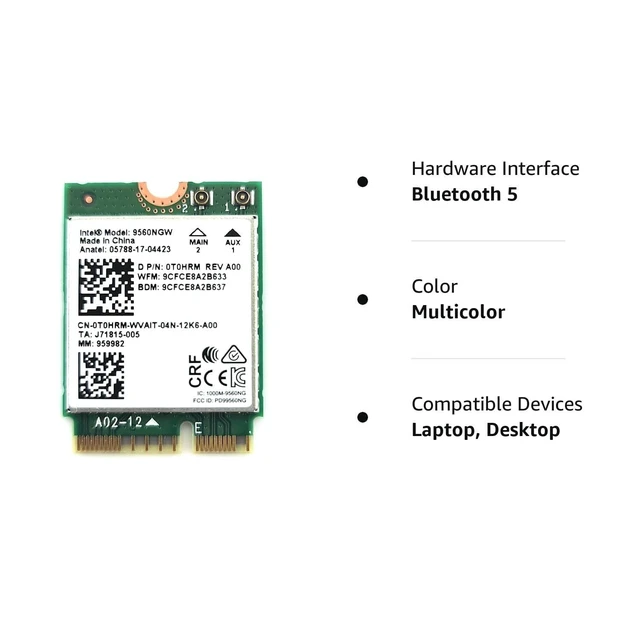 Alt view image 5 of 5 - Intel Wireless-AC 9560, M.2 2230, 2X2 Ac+Bt, Gigabit, No Vpro (9560.NGWG.NV)