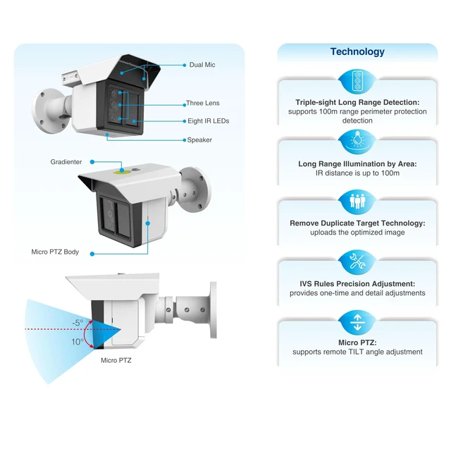 Alt view image 3 of 5 - GemaVision Perimeter Protection IP PoE Camera 32MP Triple-Sight IR Bullet Camera, Long Detection Distance Security,Two-Way Talk,IPC-B52IR-X3