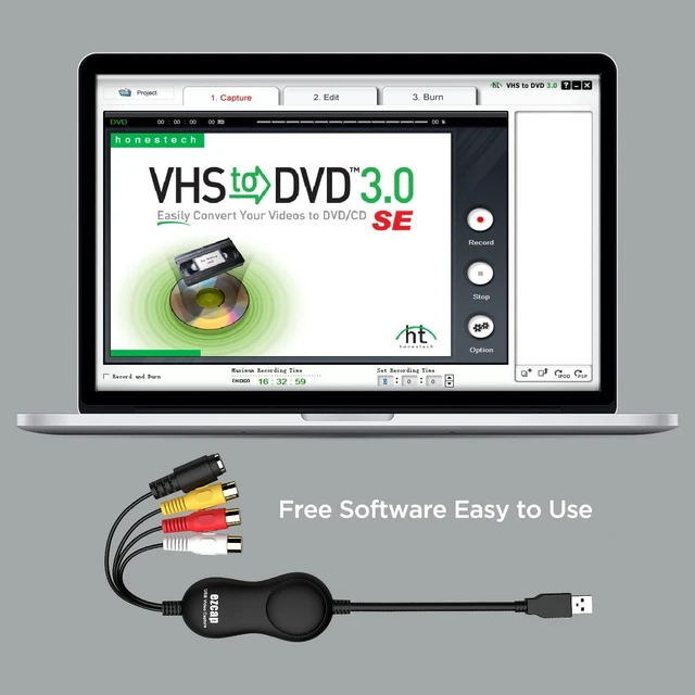 Alt view image 5 of 5 - VHS to Digital Converter, RCA to USB 2.0 Video Capture Card, Convert VHS, VCR, Hi8, Camcorder to Digital, Supports CVBS and S-Video Input, Compatible with Windows, Mac, Linux, H.264 Format